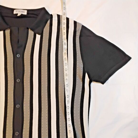 Stacy Adams Button-Front Dress Shirt Black with White And gray Stripes 4XL - Picture 6 of 7